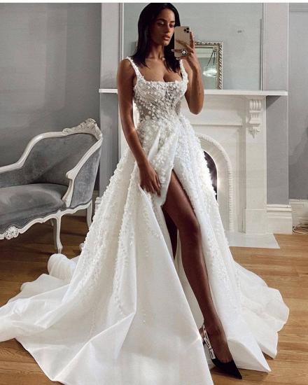 Side Split Wedding Dress 3D Floral Sleeveless Gown for Brides_2
