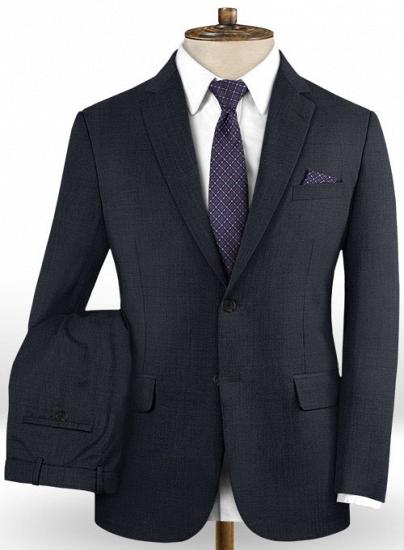 Shark skin blue notched lapel wool suit | two-piece suit_1