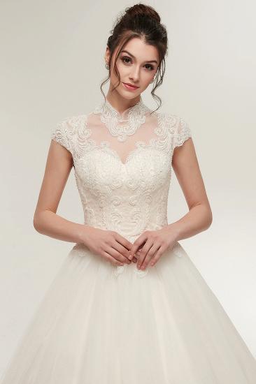 YOLANDE | A-line High Neck Short Sleeves Long Lace Appliques Wedding Dresses with Lace-up_7