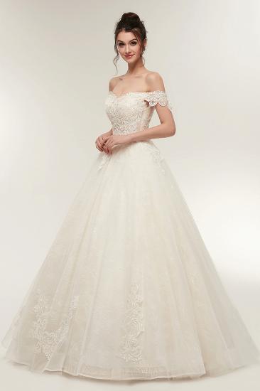 ZOLA | A-line Off-shoulder Sweetheart Floor Length Lace Appliques Wedding Dresses with Lace-up_9