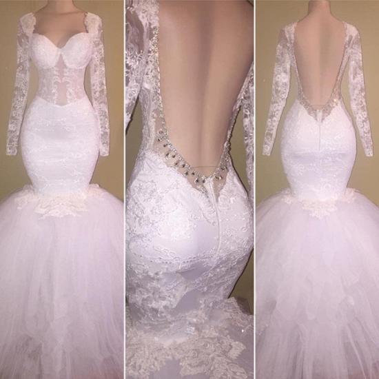 Long Sleeve Lace Backless Prom Dress 2022 Mermaid Puffy Tulle Gorgeous Wedding Dresses_3