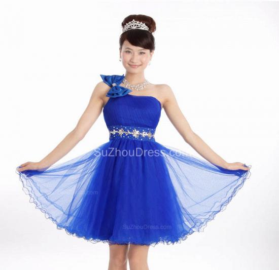 Elegant One Shoulder Lace-up Mini Dresses for Juniors Crystal Short Bowknot Formal Popular Homecoming Dresses_2