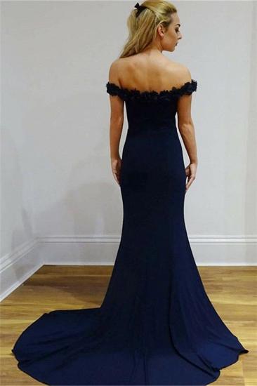 2022 Dark Navy Sheath Cheap Evening Dresses | Off Shoulder Flowers Sexy Lace Prom Dresses Online_3
