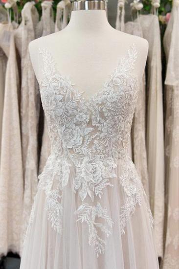 Elegant Appliques A-line V-neck Wedding Dress | Straps Sleeveless Tulle Bridal Gowns_2