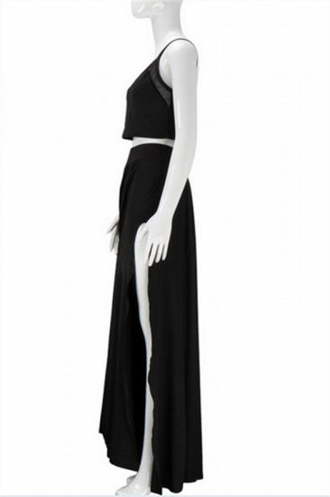 Spaghetti Strap Two Piece Black Summer Dresses A-Line Floor Length Slit 2022 Porm Gowns_4