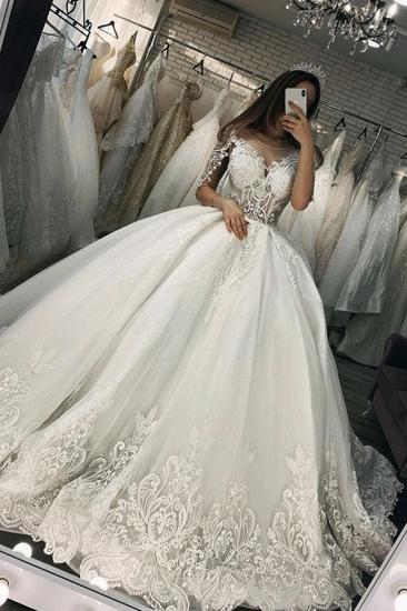 Women Half Sleeves Lace White  Ball Gown Wedding Dress