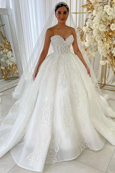 Sweetheart Princess A-line Wedding Gowns Garden Lace Appliques Dress for Bride