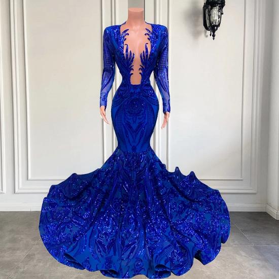 Royal blue long sleeves sequin floor length sparkle prom dress_3