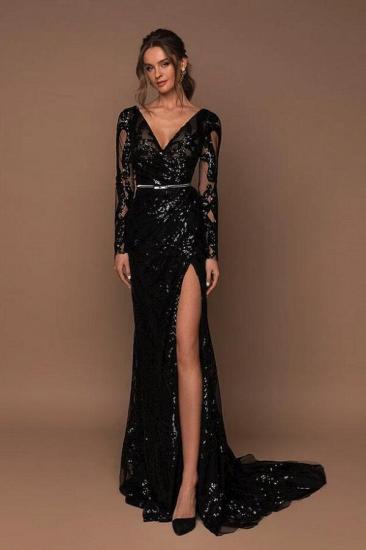 Beautiful evening dresses long glitter | Black prom dresses with sleeves_1