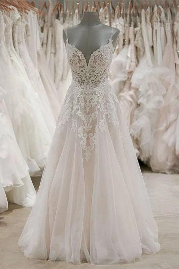 TsClothzone Sexy Spaghetti Straps V-neck Tulle Wedding Dress Lace Appliques Ruffles Bridal Gowns On Sale