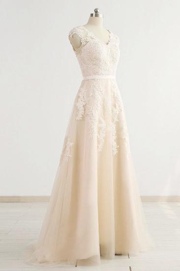 Stylish Straps Sleeveless Champagne Wedding Dress | A-line Lace Bridal Gowns_4