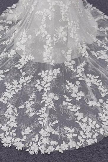 Schicke Spaghetti-Träger Ärmelloses Meerjungfrau-Hochzeitskleid | Brautkleider aus weißer Spitze mit Applikationen_10
