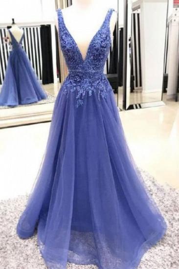 Sexy Deep V Neck Straps Long Prom Dress | Exquisite Lace Beading Prom Gown_1