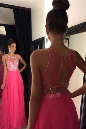 Fuchsia Crystal Tulle Prom Dress Halter A-Line Beading Evening Gown_2