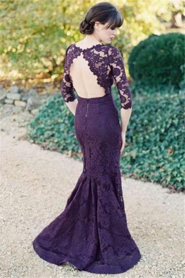 Half Sleeves Open Back Grape Lace Evening Dresses 2022 Elegant Mermaid Wedding Party Dress_1