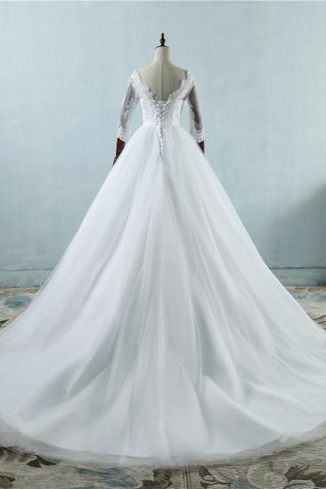 TsClothzone Elegant Jewel Tulle Lace Wedding Dress 3/4 Sleeves Appliques A-Line Bridal Gowns On Sale_3