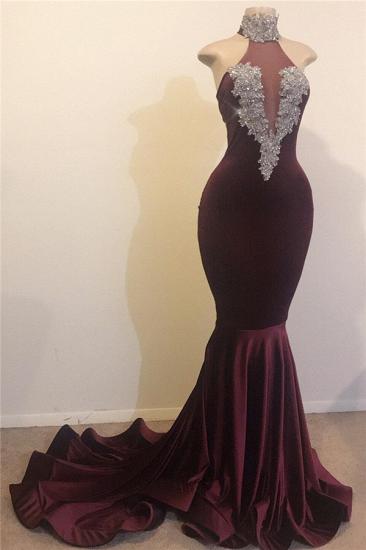Mermaid Open Back Sexy High Neck Silver Beads Appliques Prom Dress_1