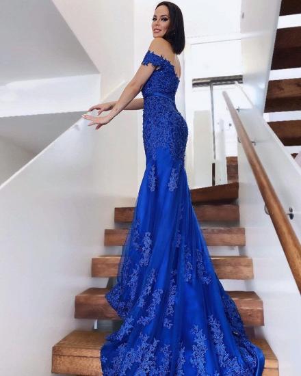 Charming Off-the-Shoulder Mermaid Evening Gown Tulle Lace Appliques Prom Dress_2