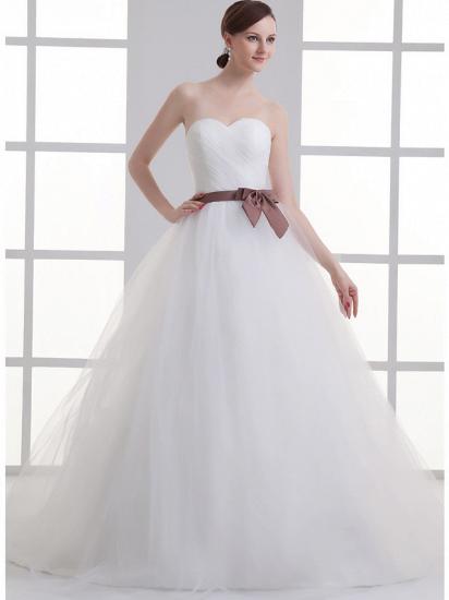 Sexy A-Line Wedding Dress Sweetheart Lace Satin Tulle Strapless Bridal Gowns with Court Train