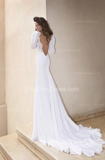 Long Sleeve Chiffon Mermaid Wedding Dresses 2022 Sweetheart Open Back Bridal Gowns_2