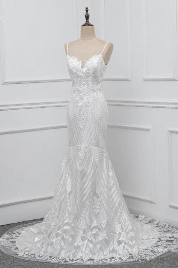 TsClothzone Chic Spaghetti Straps V-Neck White Wedding Dresses Appliques Sleeveless Bridal Gowns On Sale_4