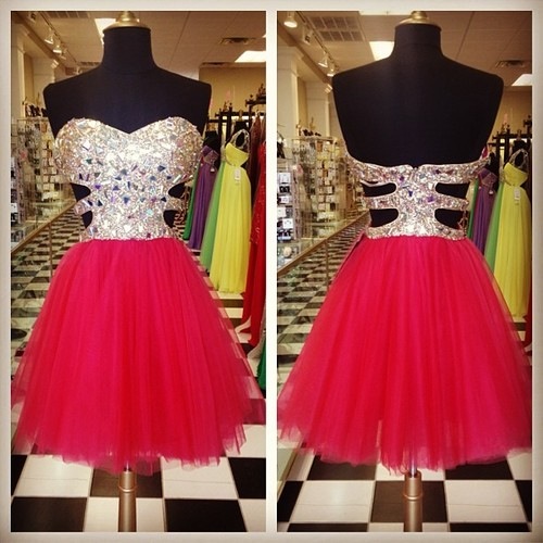 Cute Sweetheart Crystal Short Cocktail Dress A-Line Popular Tulle Mini Homecoming Dresses_2