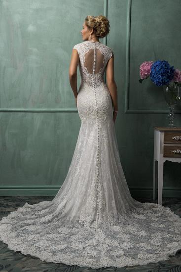 New Arrival V-Neck Lace Mermaid Wedding Dress Cap Sleeve Custom Made Bridal Gown_3