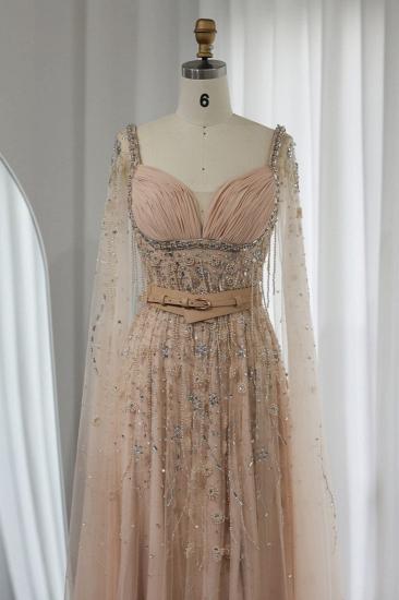 Bezauberndes, herzförmiges, mit Perlen verziertes langes Abendkleid, formelles Kleid mit Cape-Ärmeln und Gürtel_5
