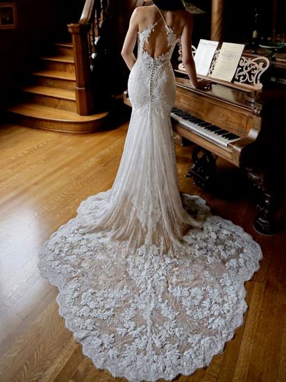 Sexy Sheath Wedding Dress Jewel Lace Sleeveless Bridal Gowns in Color with Chapel Train_2