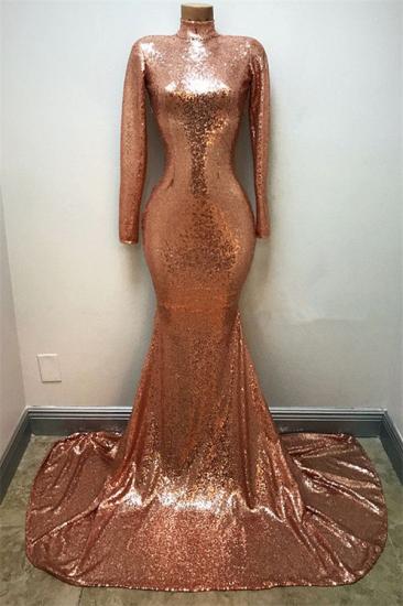 Sparkle Sequins Long Sleeve Prom Dresses 2022 | High Neck Mermaid Sexy Evening Gown_2