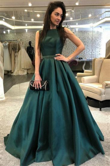 Dark Green A-Line Sleeveless Evening Dresses Online | 2022 Open Back Crystal Cheap Evening Gown_1