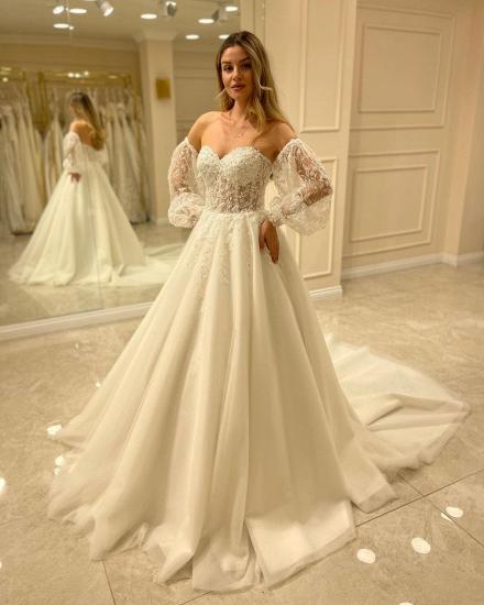 Sweetheart Aline Tulle Wedding Dress With Sleeves_4