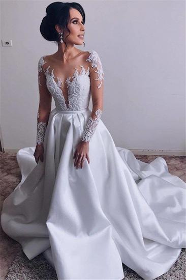 Elegant Satin Long Sleeve Wedding Dresses | Lace Appliques Wedding Dresses Online_1