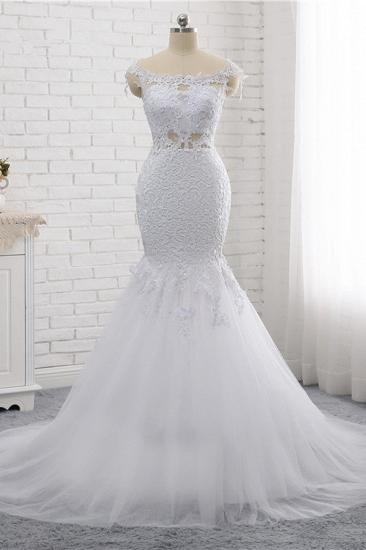TsClothzone Elegant Jewel Sleeveless White Tulle Wedding Dress Mermaid Lace Beading Bridal Gowns On Sale_6
