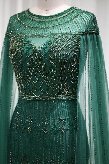 Luxuriöses Meerjungfrau-Abendkleid mit U-Ausschnitt und Perlenstickerei, Cape-Ärmel, Dubai-Hochzeitskleid_8