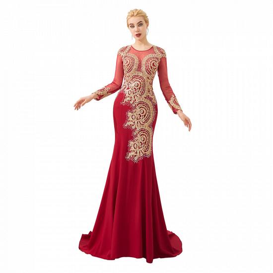 Harley | Luxury Illusion neck Long Sleeves Prom Dress with Sparkling Gold Lace Appliques_17
