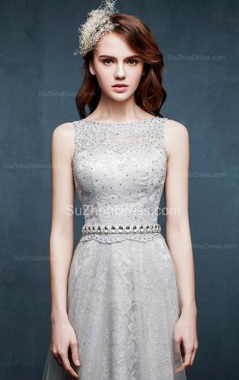 Beautiful Crystal Lace Long Prom Dresses with Beadings Tulle Custom Made Silver Grey Dresses for Juniors_2