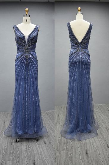 Wunderschöne Abendkleider mit langem V-Ausschnitt | Blaue Ballkleider mit Glitzer_1
