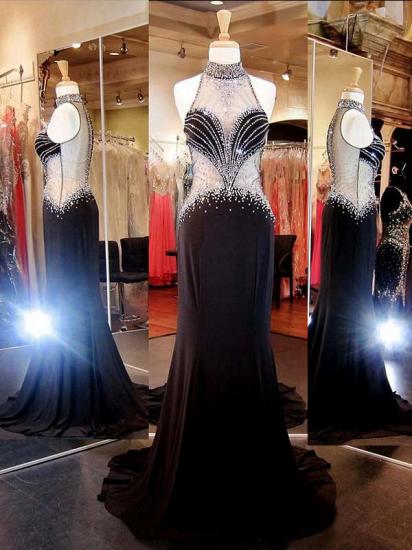 Crystal Black High Collar 2022 Evening Gowns Sleeveless Chiffon Long Party Dresses