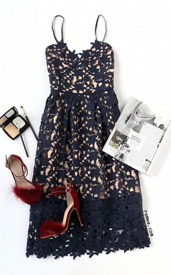 Elegant Navy Blue Lace Ankle-length Homecoming Dress_3