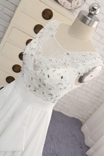 TsClothzone Erschwingliches Juwel Weißes Chiffon-Rüschen-Hochzeitskleid Ärmellose Applikationen Brautkleider mit Perlenstickerei_4