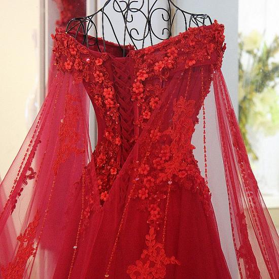 Stunning Red Off-the-shoulder A Line V Neck Floor-length Lace-up Beading Prom Dress_5