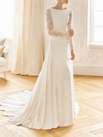 Vintage Mermaid Wedding Dresses Jewel Lace Satin Long Sleeve Sexy See-Through Bridal Gowns with Sweep Train