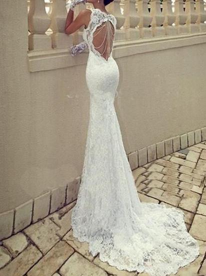 Sexy Plus Size Mermaid Wedding Dress Scoop Lace Taffeta Chiffon Sleeveless Bridal Gowns with Sweep Train
