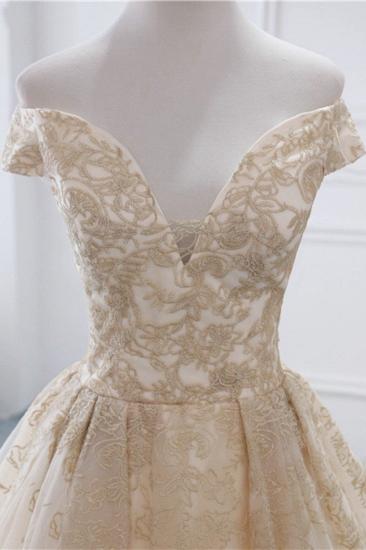 TsClothzone Wunderschönes ärmelloses Tüll-Hochzeitskleid mit V-Ausschnitt, Champagner-Applikationen, Brautkleider online_6