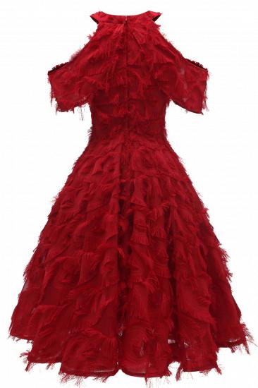 Elegant High neck Artifical Feather A-line Vintage Cocktail Dresses | Retro A-line Burgundy Homecoming Dress_12