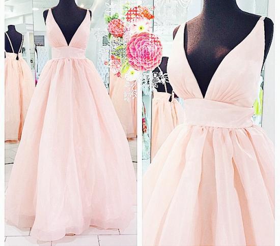 Pink Deep V-Neck Charming 2022 Evening Dresses Floor Length Stunning Prom Dresses_2