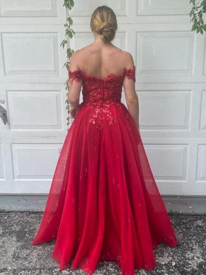 Off the shoulder burgundy sweetheart lace prom dress_3