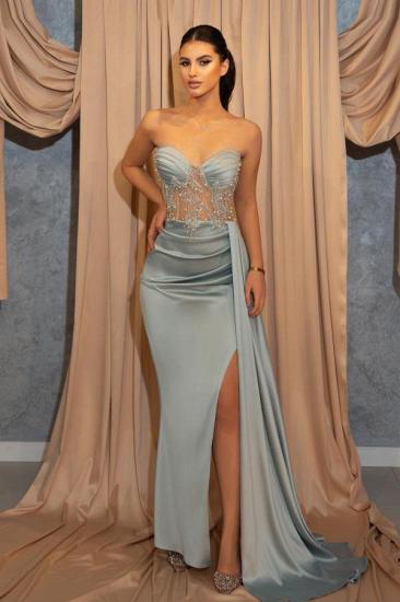 Sexy bag hip side slit blue long Evening Dress | Glitter prom dresses_1