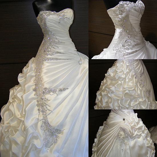 A-Linie weiße Rüschen, die Brautkleid bördeln Neue Ankunfts-Schatz-Plu-Größen-Hochzeits-Kleid_2